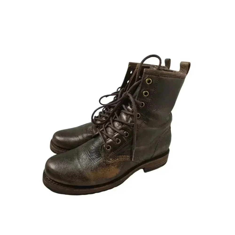 Frye Veronica Combat Womens Brown Leather Lace Up Casual Dress Boots Size 5.5 - Picture 2 of 6